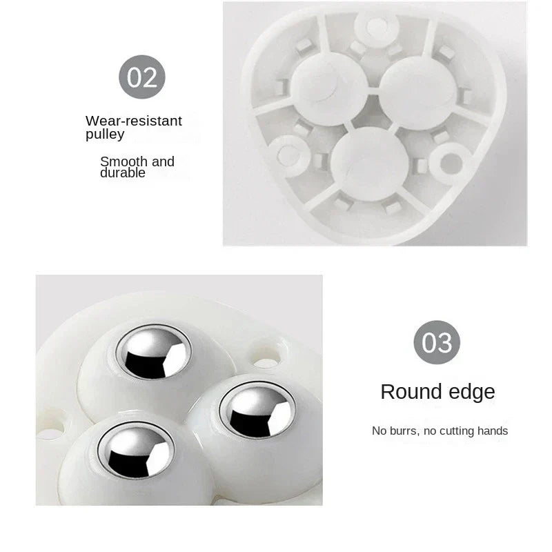 Juego de 4 ruedas autoadhesivas giratorias para mover muebles pesados. Instalación sencilla y movimiento fluido.