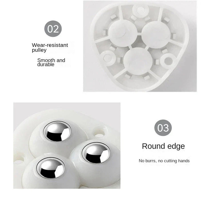 Juego de 4 ruedas autoadhesivas giratorias para mover muebles pesados. Instalación sencilla y movimiento fluido.