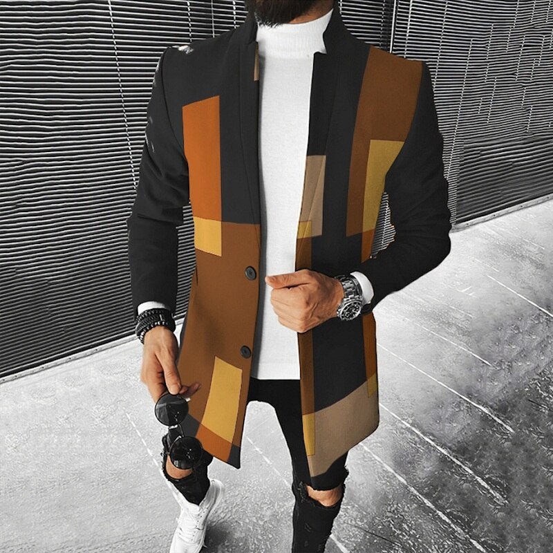Chaqueta casual para hombre con diseño geométrico. Prenda moderna y versátil, ideal para otoño y primavera.