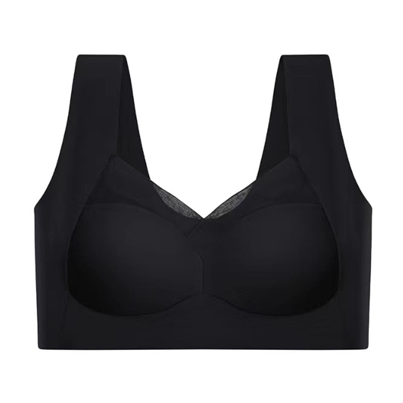 Sujetador sin costuras de tela suave y transpirable, comodidad femenina garantizada.