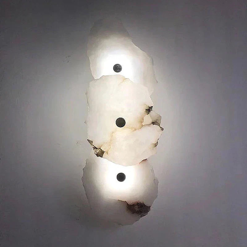 Lámpara LED Aurora de mármol y cobre, iluminación de pared moderna y decorativa para espacios interiores.