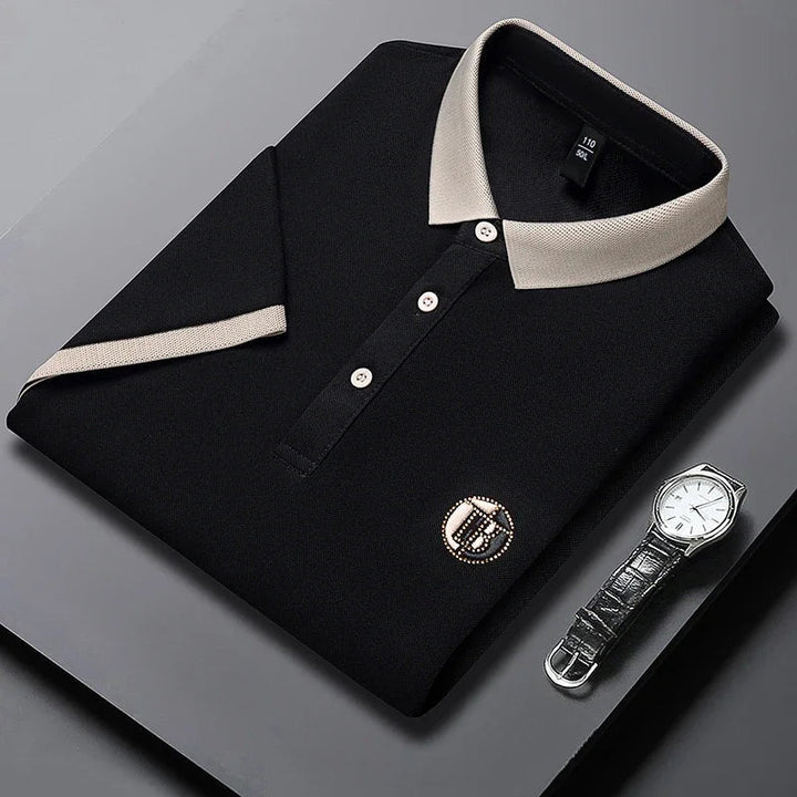 Camisa polo masculina doble tono, estilo versátil y confort, ideal para uso diario casual o eventos elegantes.