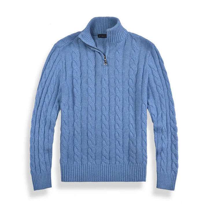 Suéter de cremallera para hombre con dibujo trenzado, moda masculina casual, perfecto para el frío.