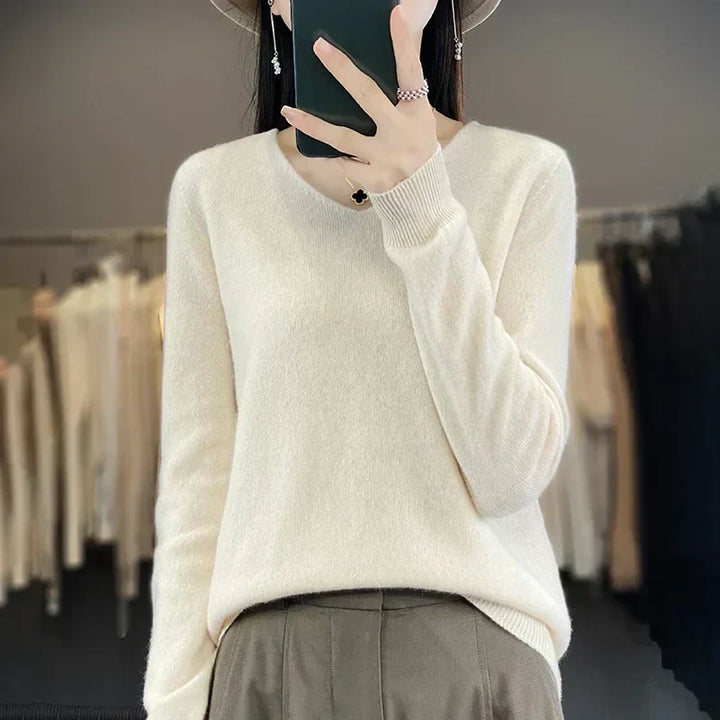 Suéter casual de mujer, cuello V, ideal para sentirse cómoda y a la moda.