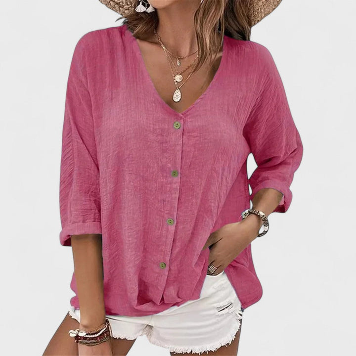 Blusa de lino transpirable de verano para mujer, muy cómoda, ideal para un estilo casual y relajado.