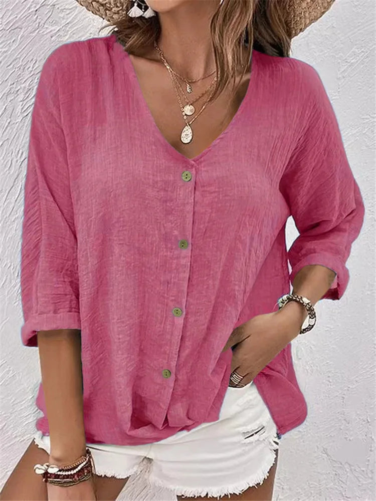Blusa de mujer para verano, estilo casual con botones. Ropa transpirable y elegante para la moda actual.