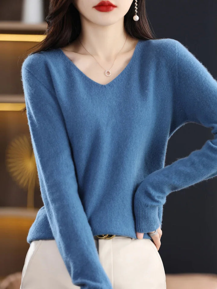 Suéter de mujer con cuello V, manga larga, ideal para cualquier ocasión.