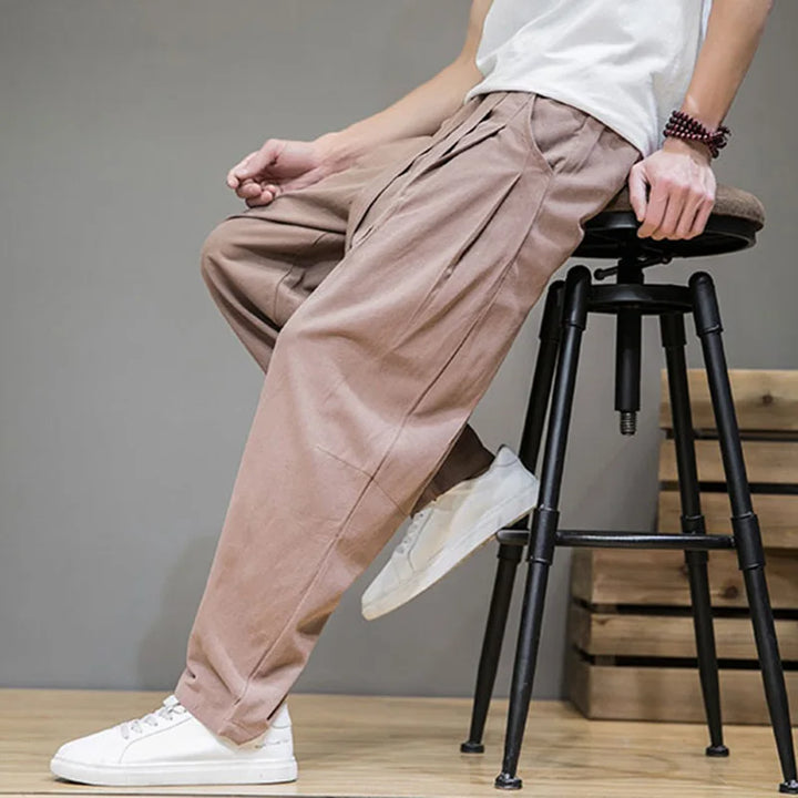 Pantalones harem de hombre transpirables, holgados y cómodos para verano. Estilo casual relajado.