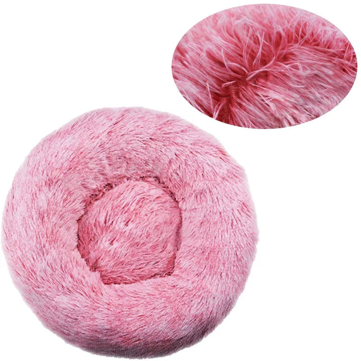 Cama para perro redonda de peluche, suave y confortable, diseñada para un descanso óptimo de tu mascota.