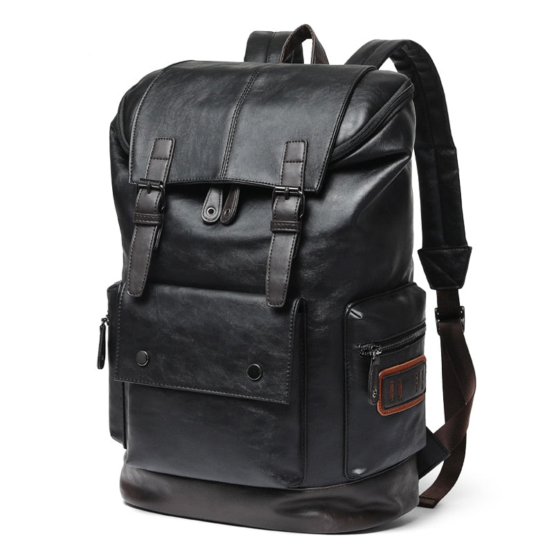 Mochila vintage negra para hombre, estilo elegante. Ideal para viaje, trabajo y uso diario con capacidad para portátil.