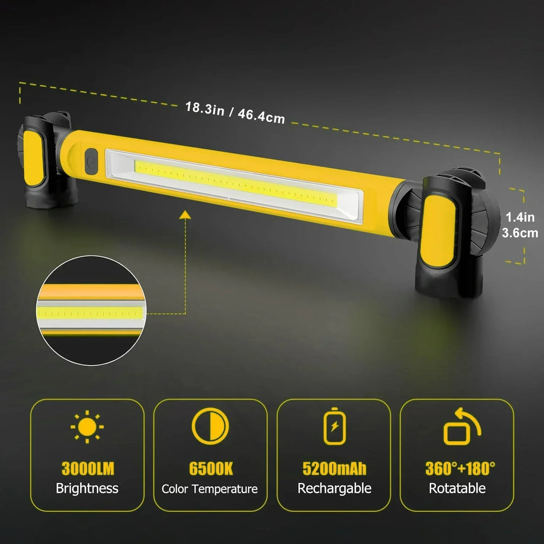 Luz LED recargable magnética, ideal para emergencias en carretera, automoción y trabajos.