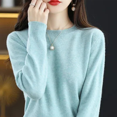 Suéter casual de moda para mujer, cuello redondo, tejido suave y cálido para el invierno.