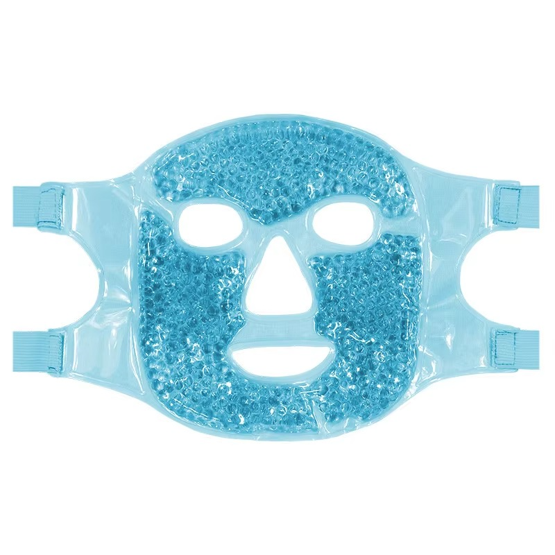Máscara de gel reutilizable para terapia facial, con perlas para alivio de ojos cansados.