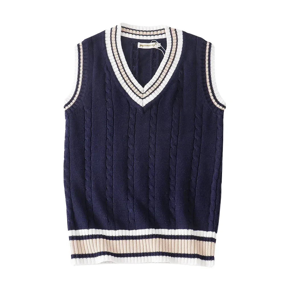 Chaleco de punto de hombre, cuello V, ideal para invierno. Moda masculina casual y elegante.