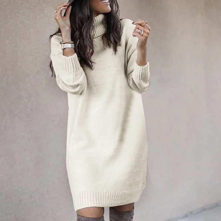 Detalle de textura del vestido suéter casual para mujer, ideal para invierno, calidez y estilo.