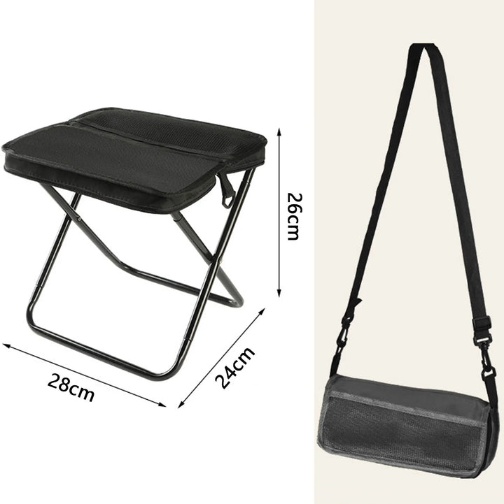 Taburete de camping resistente. Asiento plegable y portátil, construido para durar en el aire libre.
