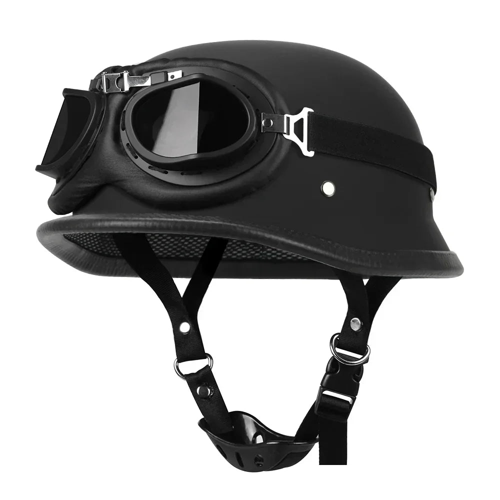 Casco moto vintage estilo alemán DOT ECE, protección ligera para motociclista.