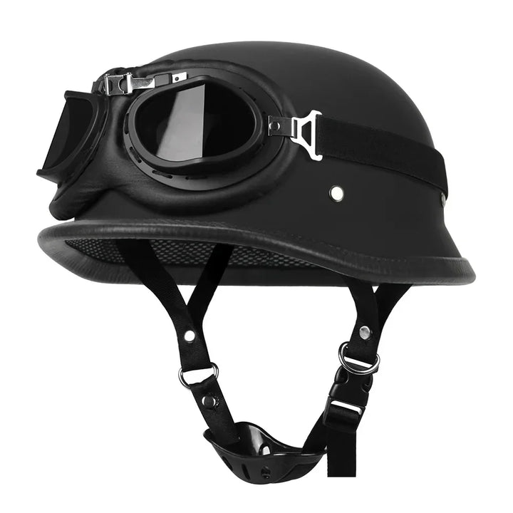 Casco moto vintage estilo alemán DOT ECE, protección ligera para motociclista.