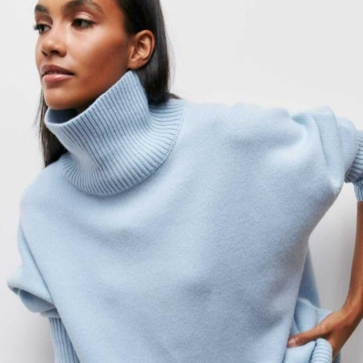 Jersey básico de cuello cisne para mujer, elegante y versátil, ideal para otoño/invierno. Tejido suave.