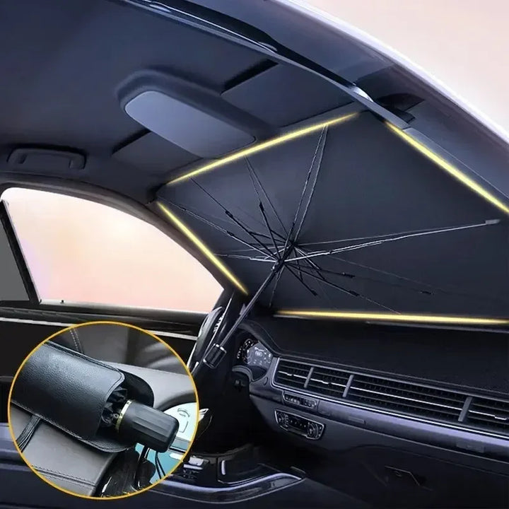 Parasol plegable para coche que previene el calor excesivo y el envejecimiento interior causado por el sol. Accesorio útil.