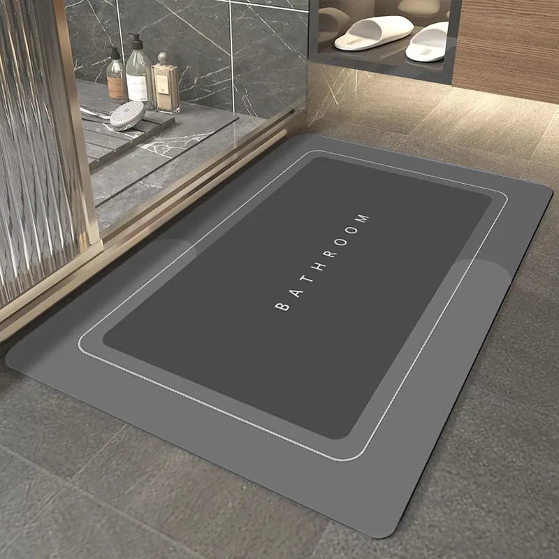 Alfombrilla de baño antideslizante gris, secado rápido para seguridad en el suelo del hogar.