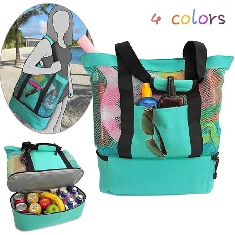 Bolsa multiusos grande de malla, impermeable, esencial para tus días de playa y actividades de verano.