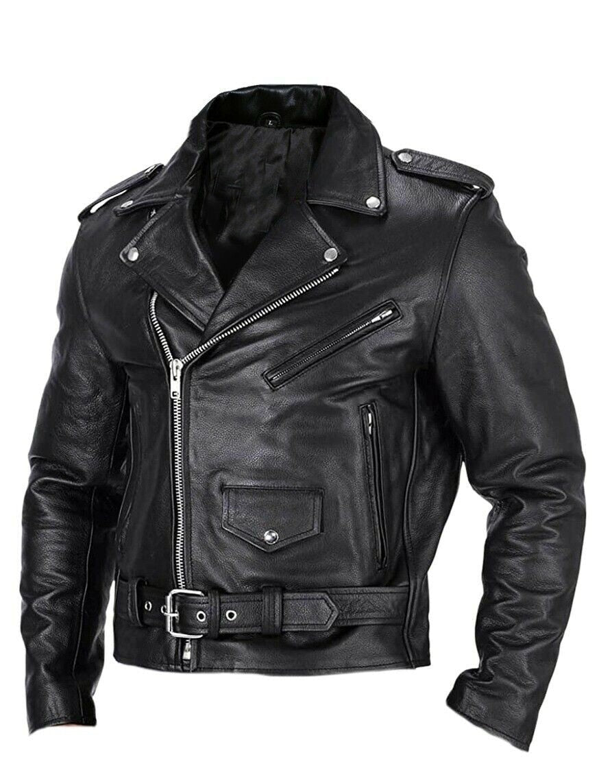 Cazadora motera VIGGO para hombre con cinturón ajustable, estilo biker atrevido y robusto, moda masculina.