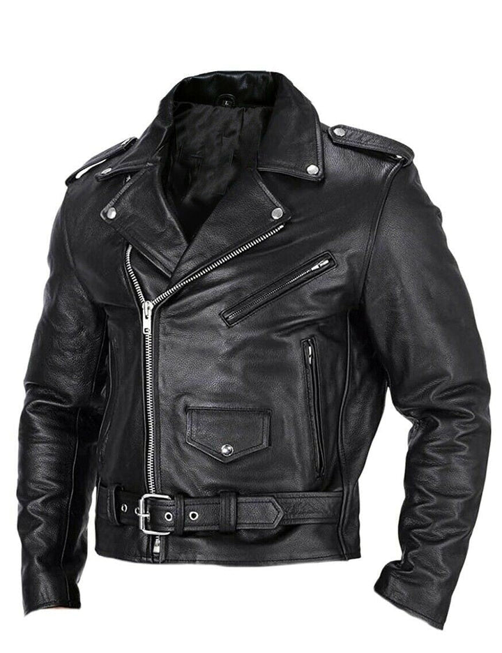 Cazadora motera VIGGO para hombre con cinturón ajustable, estilo biker atrevido y robusto, moda masculina.