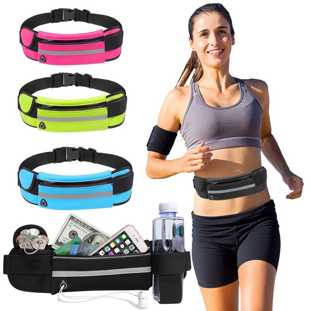 Bolsa de cintura negra impermeable para corredores, ideal para llevar el móvil y llaves durante el running.