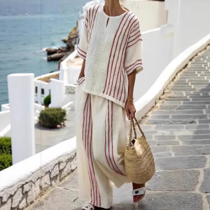Pantalón de rayas holgado y cómodo para mujer, ideal para el estilo mediterráneo de verano.