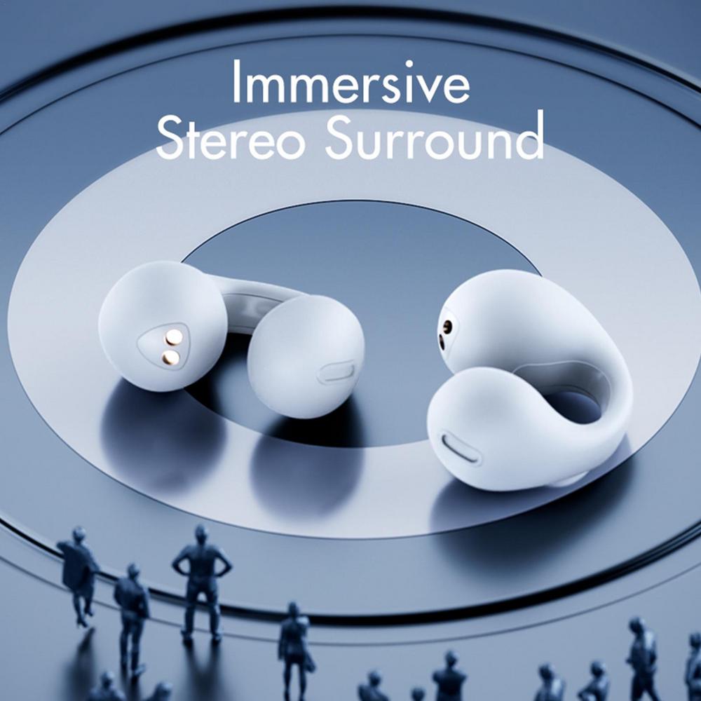 Auriculares de conducción ósea Bluetooth, garantizando audio claro sin cubrir los oídos.