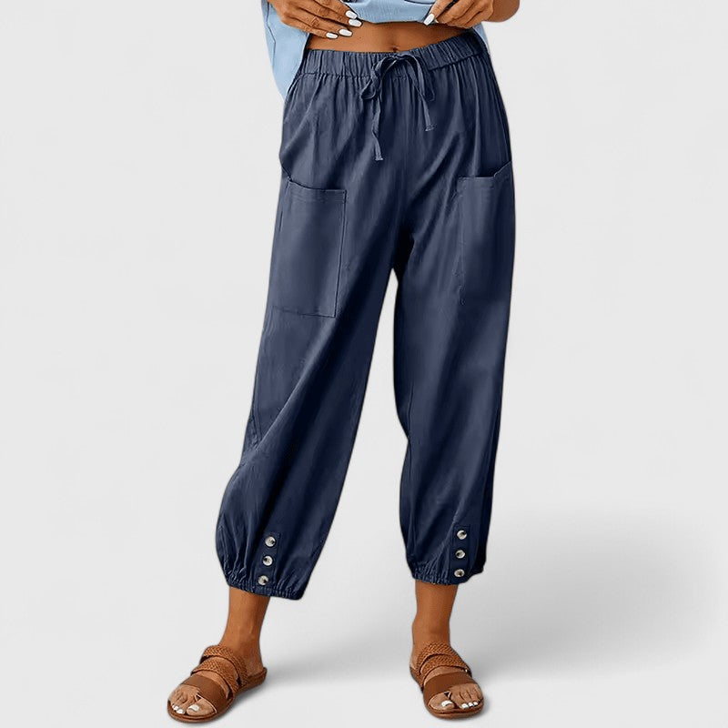 Pantalón de lino para mujer, ancho y ligero, perfecto para días cálidos y casuales.