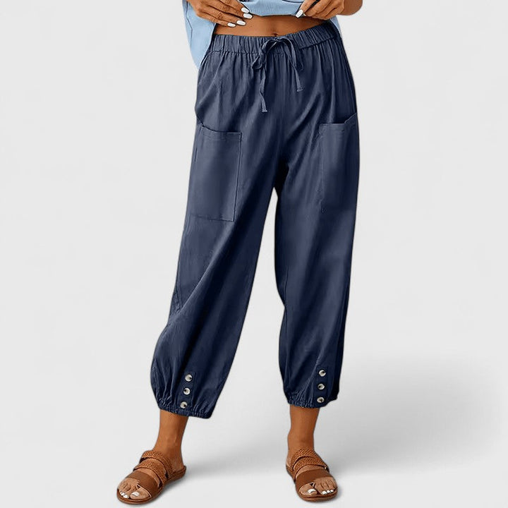 Pantalón de lino para mujer, ancho y ligero, perfecto para días cálidos y casuales.