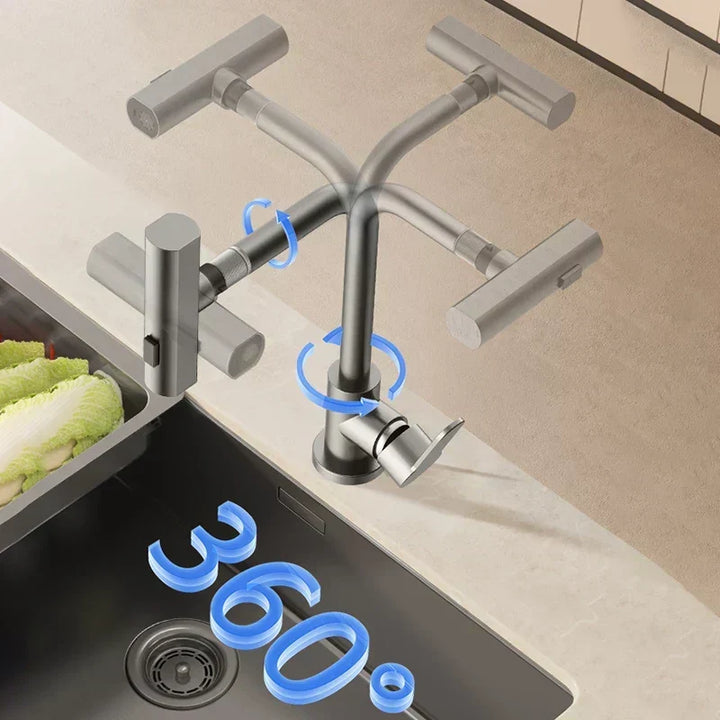 Moderno grifo de cocina con salida de agua cascada y diseño giratorio para tu fregadero.
