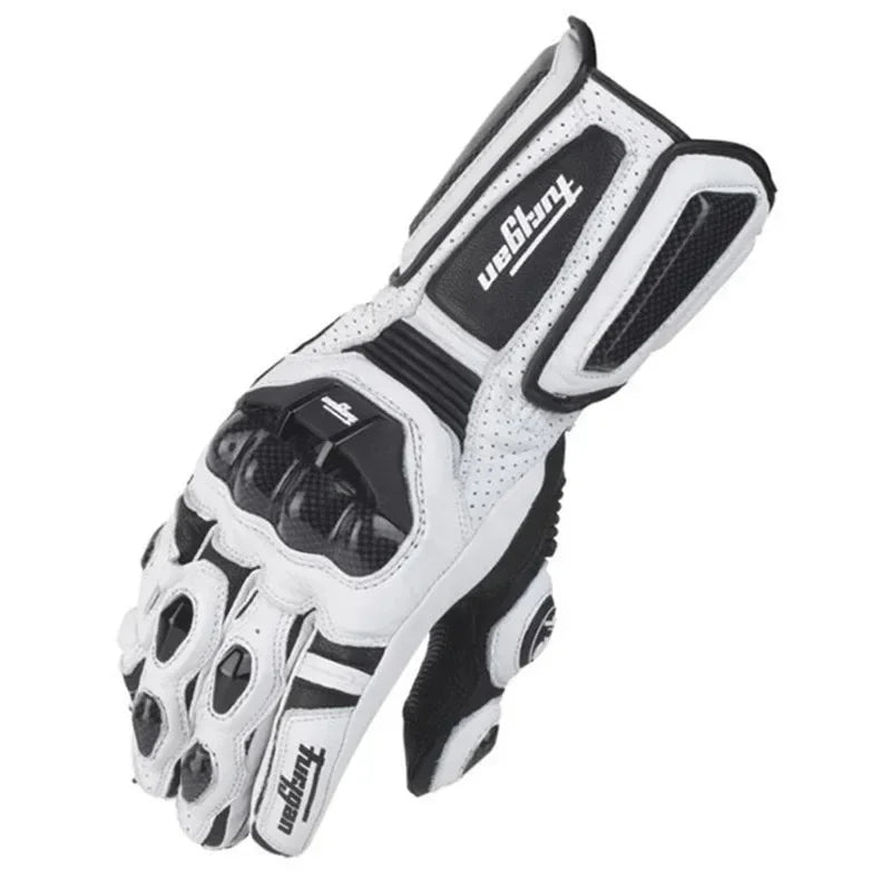 Guantes de motocicleta de cuero para hombre con protección de carbono, ideales para conducción segura en moto.