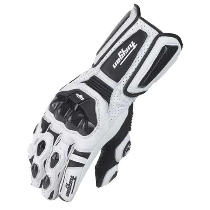 Guantes de motocicleta de cuero para hombre con protección de carbono, ideales para conducción segura en moto.