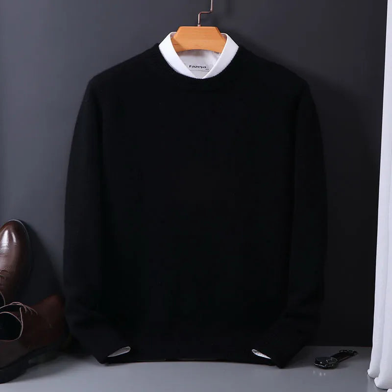 Jersey de hombre de punto, cuello redondo. Pullover elegante para moda casual masculina de invierno.