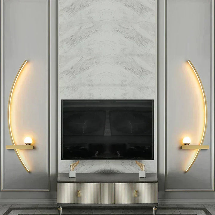 Aplique LED moderno de pared, luz ascendente y descendente. Crea ambiente cálido en decoración interior de hogar.