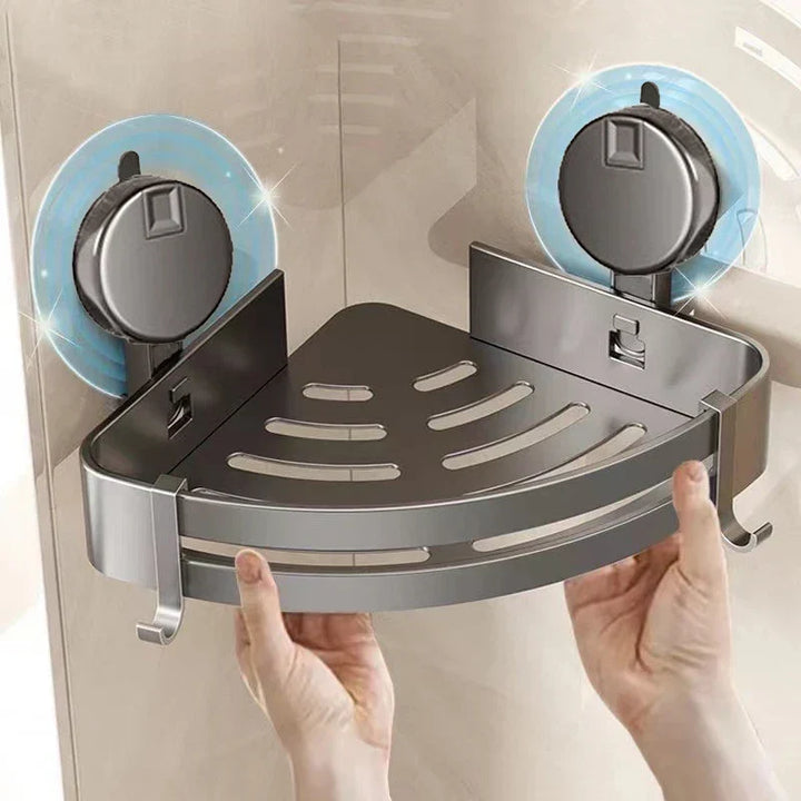 Estante de esquina para ducha, instalación sin taladrar con ventosas, ideal para organizar accesorios de baño.