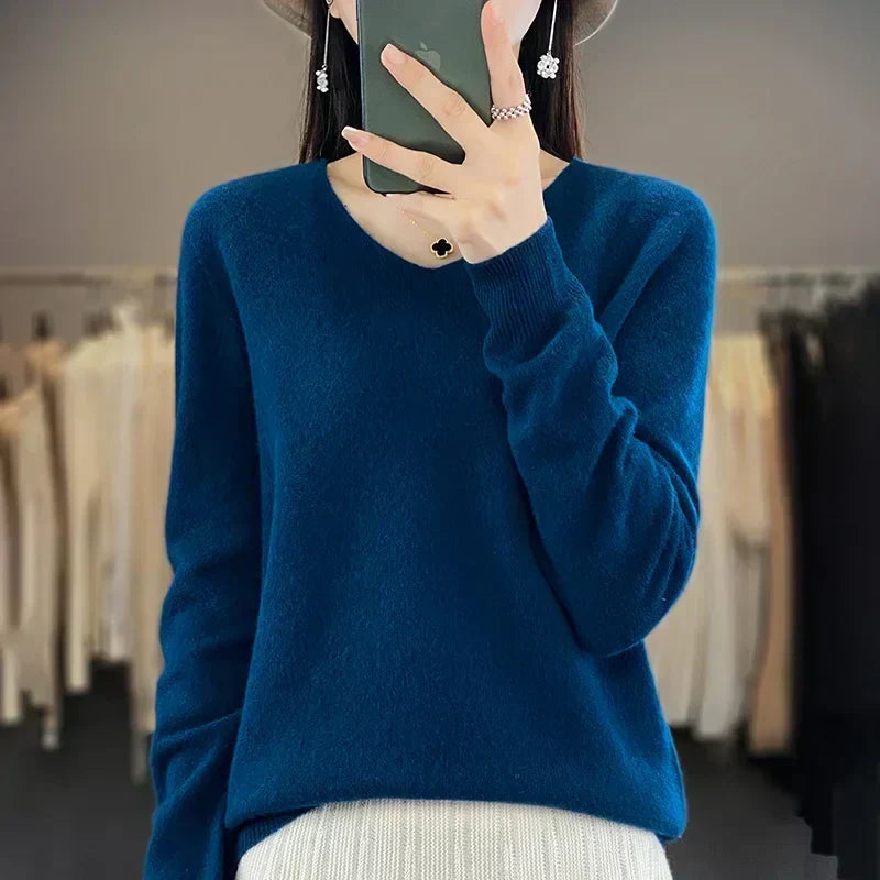 Suéter de manga larga para mujer, cuello V, confort y toque elegante.