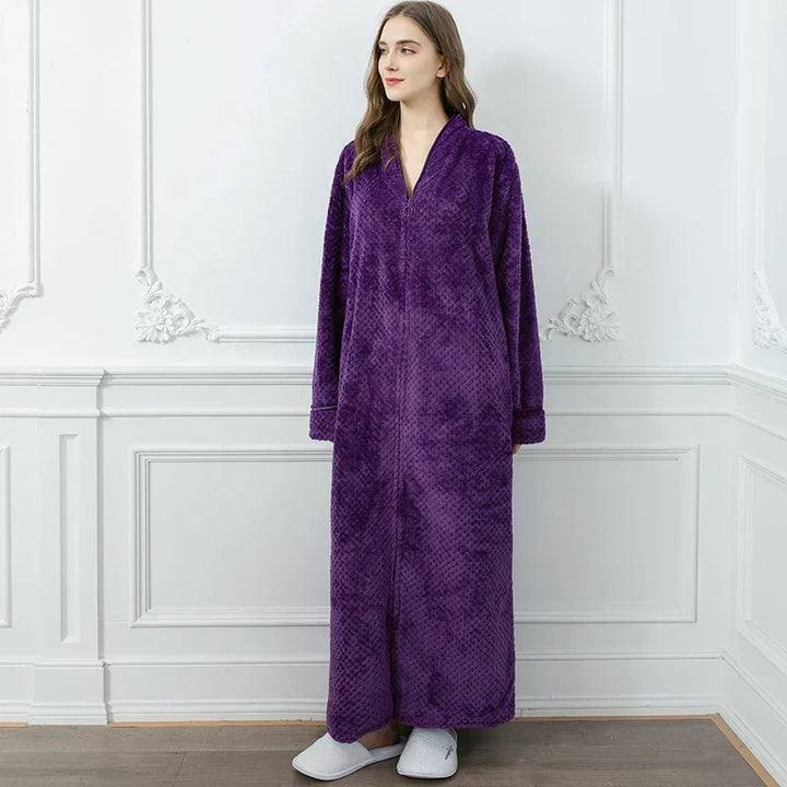 Bata térmica de cremallera para invierno, cálida, extralarga y muy suave.