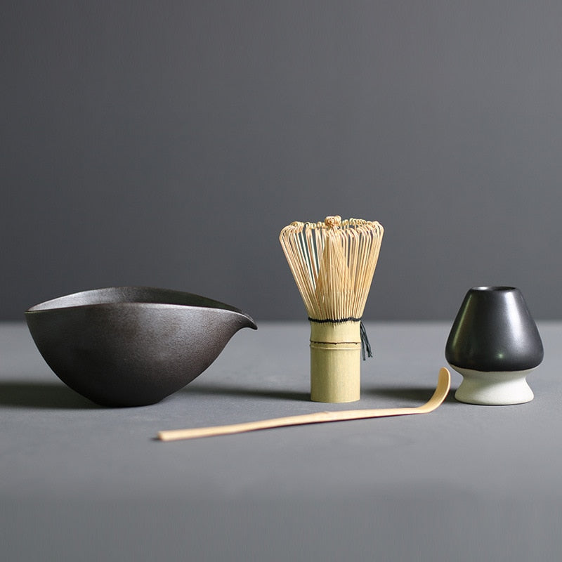 Juego completo de matcha de cerámica y bambú para ceremonia del té. Perfecto para el hogar.