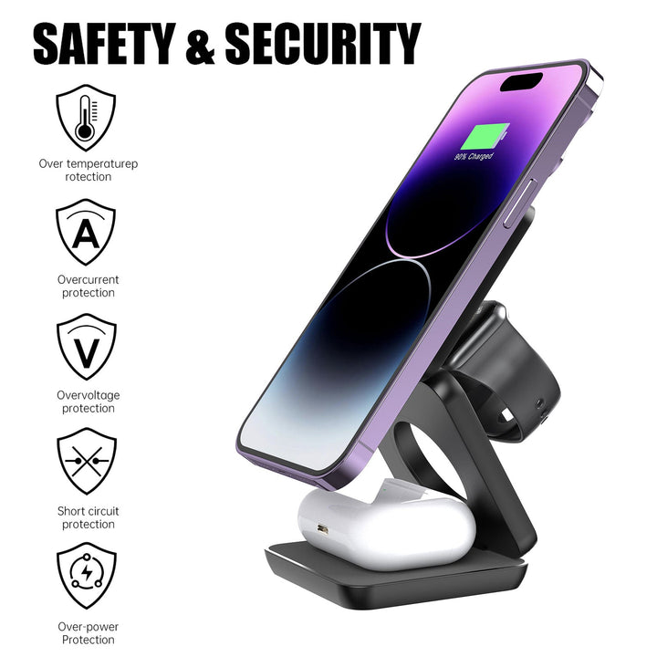 Cargador inalámbrico 3 en 1 magnético, con iPhone, Watch y AirPods cargando rápidamente (30W).