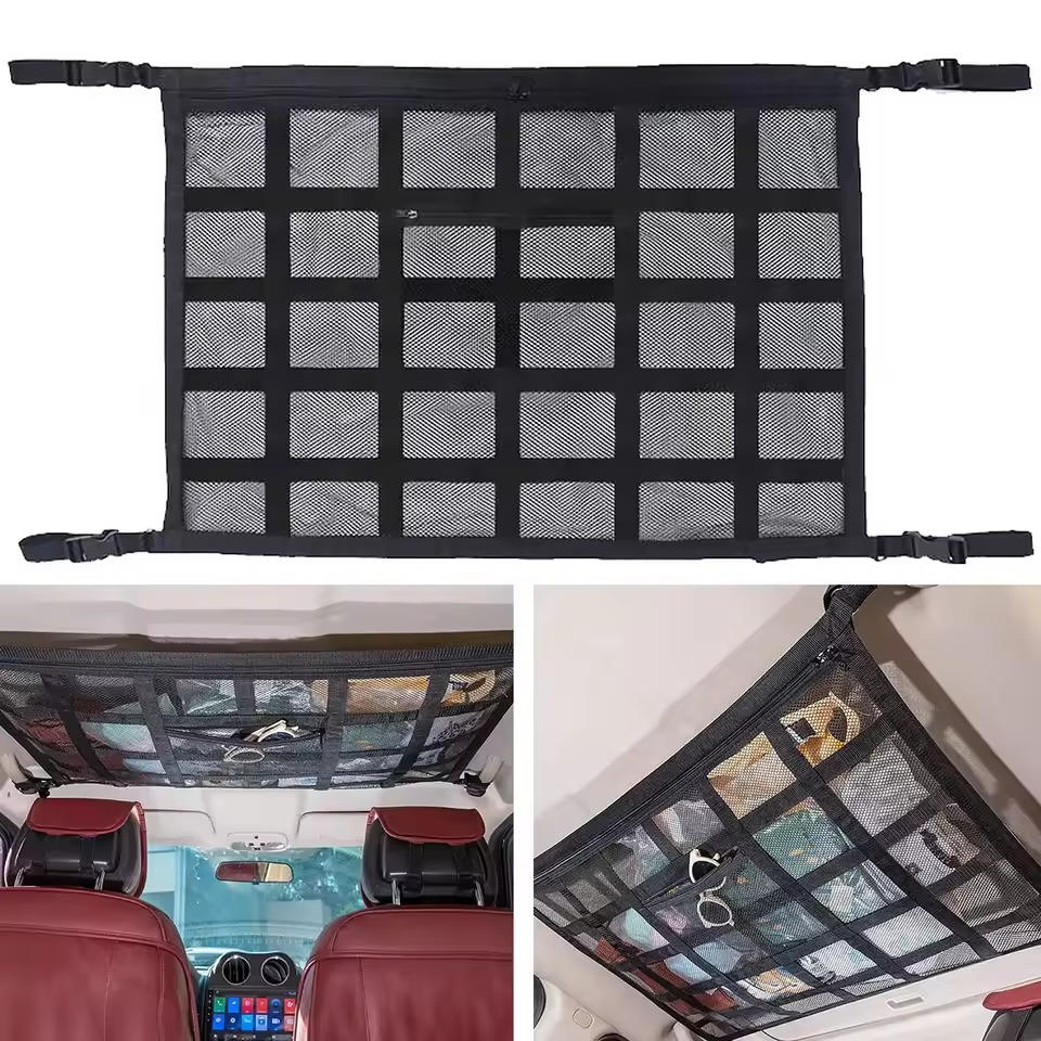 Almacenamiento superior para auto: red de carga universal para techo. Malla organizadora que optimiza el espacio.