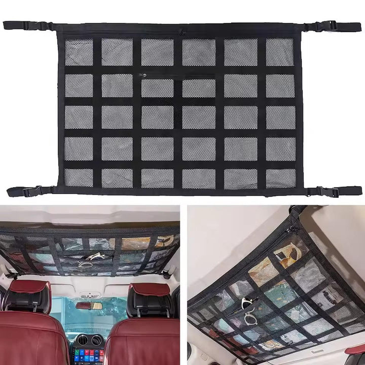 Almacenamiento superior para auto: red de carga universal para techo. Malla organizadora que optimiza el espacio.
