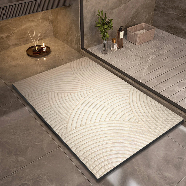 Alfombra de baño junto a la ducha, absorbe el agua rápidamente, antideslizante, protege el suelo.