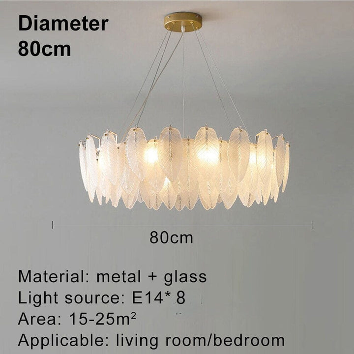 Candelabro moderno de techo con diseño innovador de vidrio efecto pluma para una decoración única.