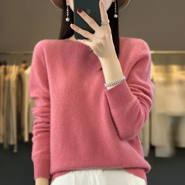 Jersey de punto para mujer, cuello redondo, estilo versátil, perfecto para el día a día.