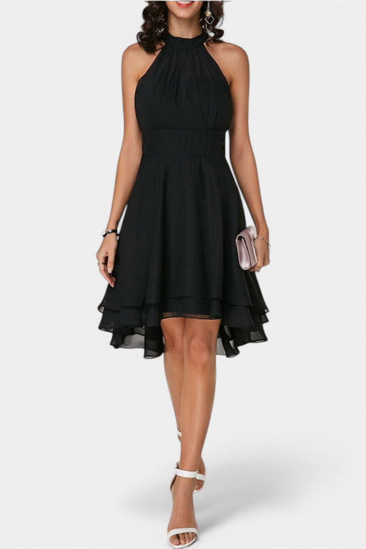 Vestido formal Anouk para mujer, vista trasera elegante con volantes sutiles. Moda fiesta y noche.
