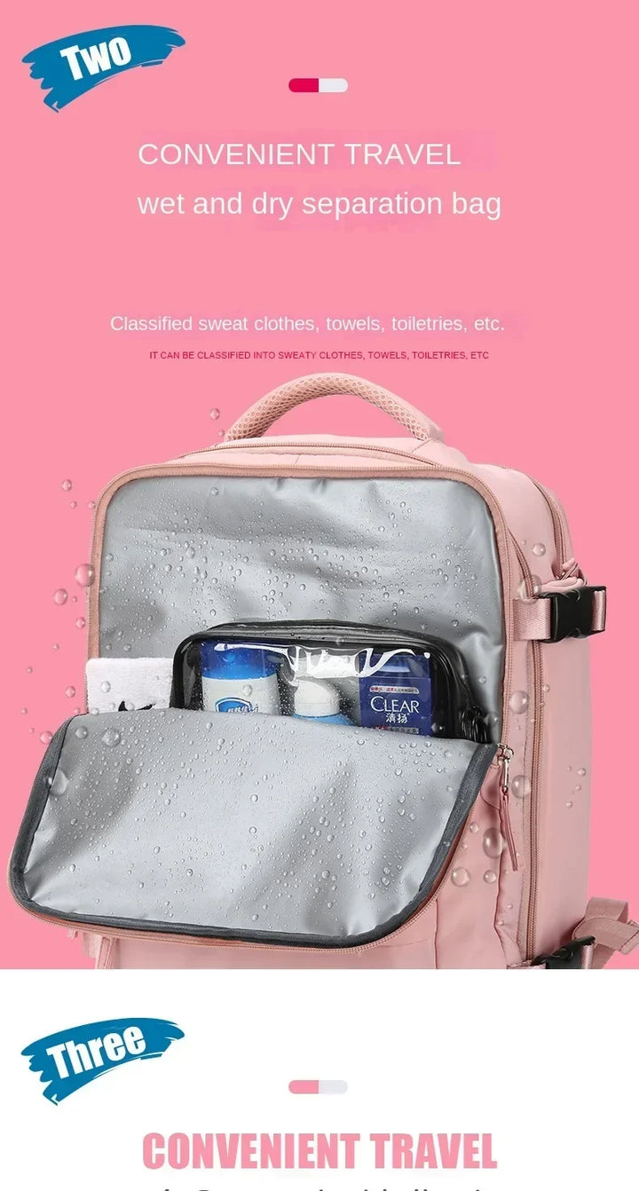 Mochila de viaje con puerto USB, compartimento acolchado para portátil y bolsillo para zapatos.